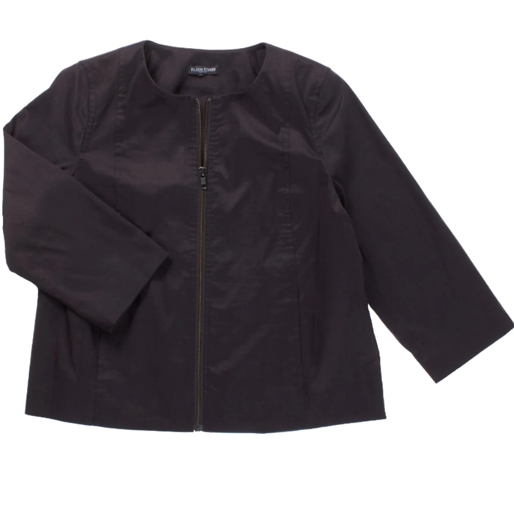 Eileen Fisher Polished Ramie Stretch Jacket‎ - Black - Size Medium - Silk Lined